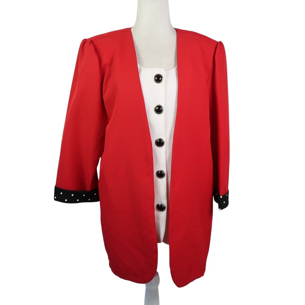Vintage 80s Red and White Layered Look Blazer Jacket 14